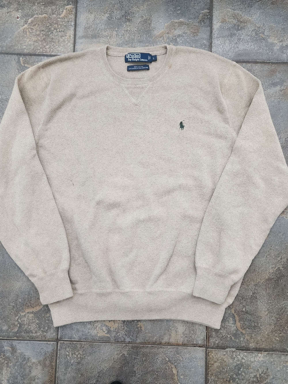 Vintage Y2K Polo Ralph Lauren Men's Large Pony Logo Tan Crewneck Sweatshirt